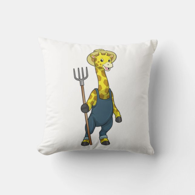 Giraffe as Farmer with Pitchfork Cushion (Front)