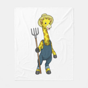 Giraffe as Farmer with Pitchfork Fleece Blanket
