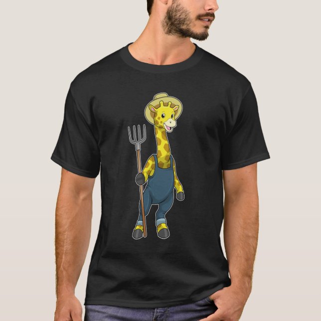 Giraffe as Farmer with Pitchfork T-Shirt (Front)
