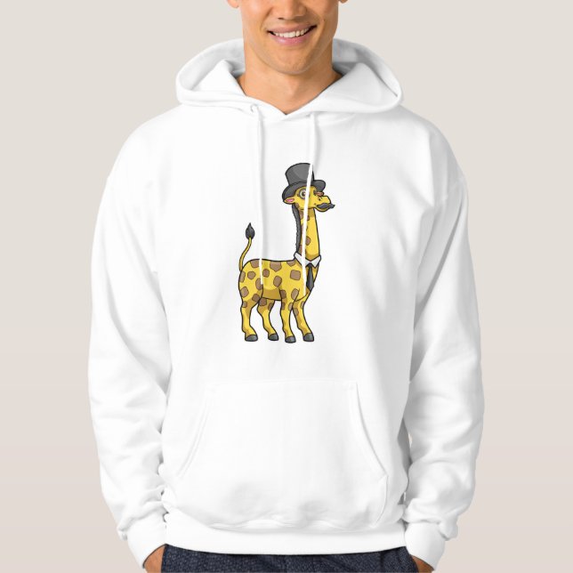Giraffe as Gentleman with Hat, Tie and Moustache Hoodie (Front)