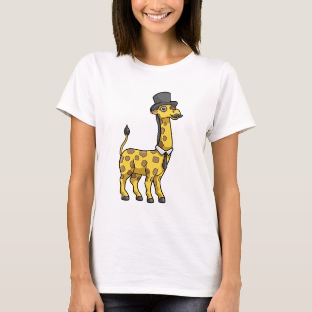 Giraffe as Gentleman with Hat, Tie and Moustache T-Shirt (Front)