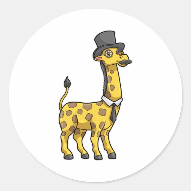 Giraffe as Gentleman with Hat, Tie and Mustache Classic Round Sticker (Front)