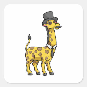 Giraffe as Gentleman with Hat, Tie and Mustache Square Sticker