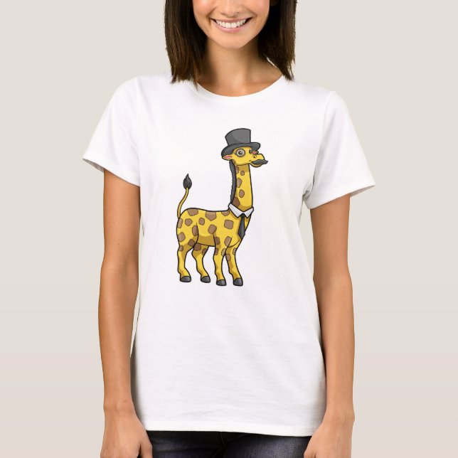 Giraffe as Gentleman with Hat, Tie and Mustache T-Shirt (Front)
