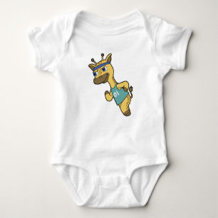 Giraffe as Jogger at Running with Headband Baby Bodysuit