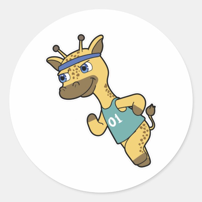Giraffe as Jogger at Running with Headband Classic Round Sticker (Front)