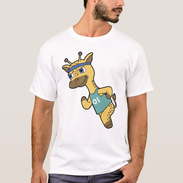 Giraffe as Jogger at Running with Headband T-Shirt (Front)