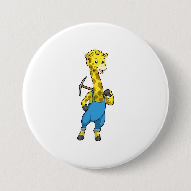 Giraffe as Miner with Pickaxe 7.5 Cm Round Badge (Front)