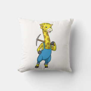 Giraffe as Miner with Pickaxe Cushion