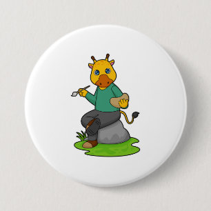 Giraffe as Painter with Paint brush 7.5 Cm Round Badge