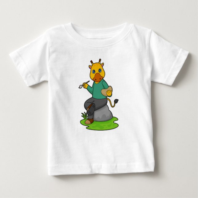 Giraffe as Painter with Paint brush Baby T-Shirt (Front)