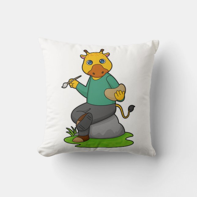 Giraffe as Painter with Paint brush Cushion (Front)