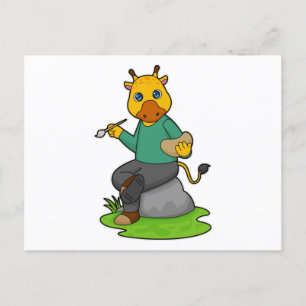 Giraffe as Painter with Paint brush Postcard