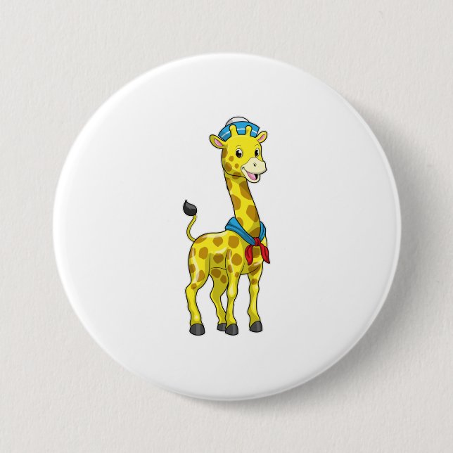 Giraffe as Sailor with Sailor hat 7.5 Cm Round Badge (Front)