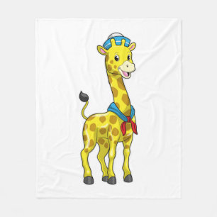 Giraffe as Sailor with Sailor hat Fleece Blanket