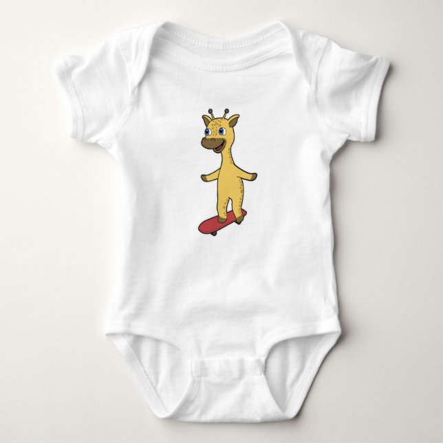 Giraffe as Skater with Skateboard Baby Bodysuit (Front)