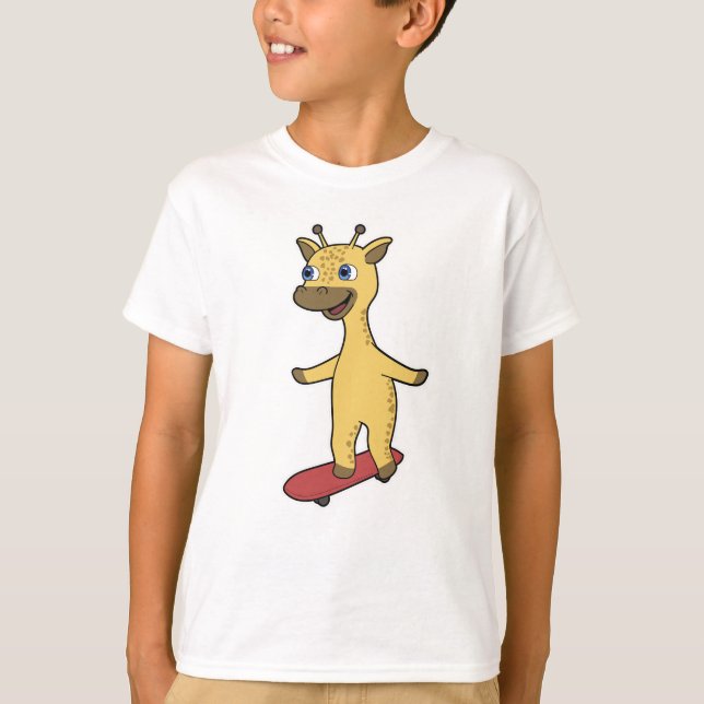 Giraffe as Skater with Skateboard T-Shirt (Front)