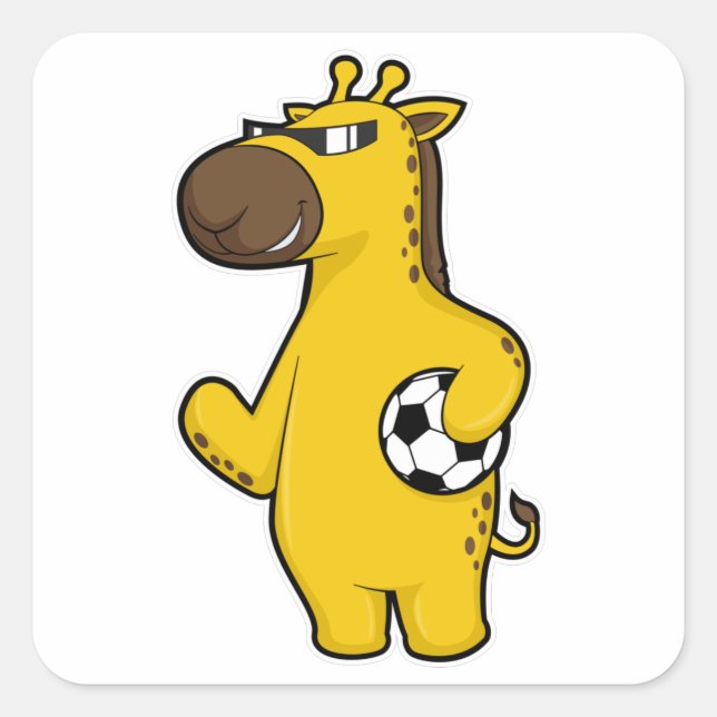 Giraffe as Soccer player with Soccer ball Square Sticker (Front)