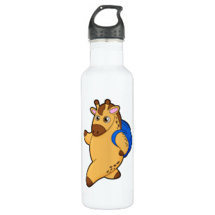 Giraffe as Student with Backpack 710 Ml Water Bottle