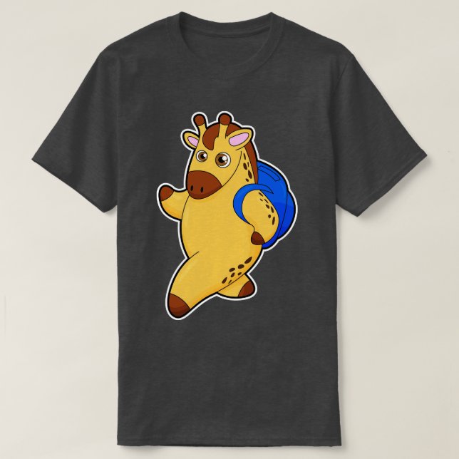 Giraffe as Student with Backpack T-Shirt (Design Front)