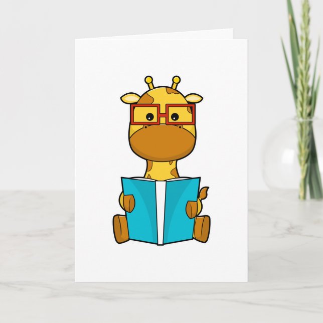 Giraffe as Student with Glasses & Book Card (Front)