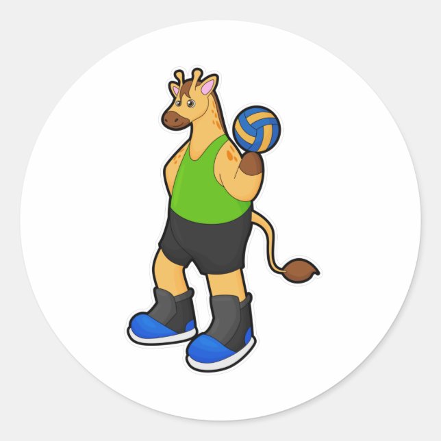 Giraffe as Volleyball player with Volleyball Classic Round Sticker (Front)