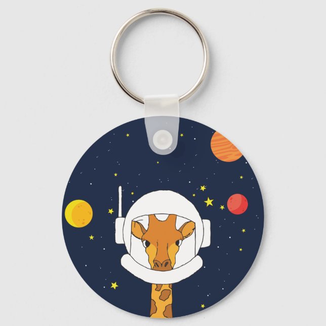 Giraffe Astronaut Animal With Space Helmet Clipart Key Ring (Front)