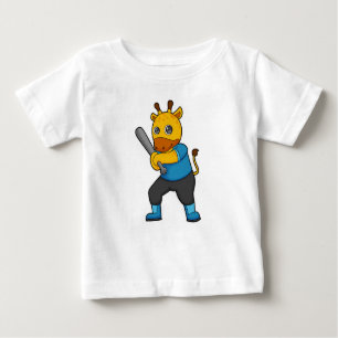 Giraffe at Baseball  with Baseball bat Baby T-Shirt