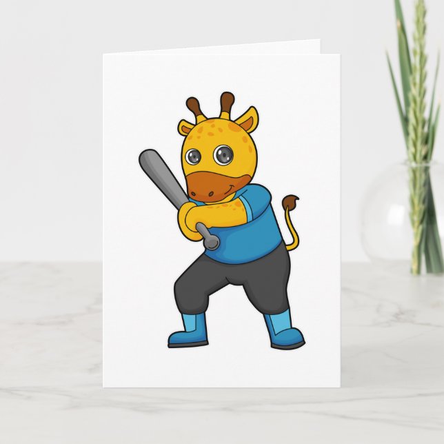 Giraffe at Baseball  with Baseball bat Card (Front)