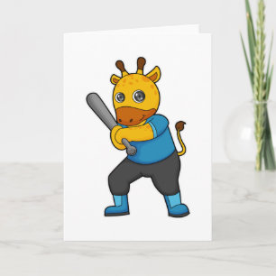 Giraffe at Baseball  with Baseball bat Card