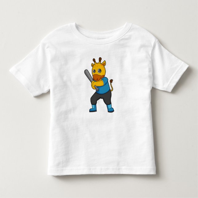 Giraffe at Baseball  with Baseball bat Toddler T-Shirt (Front)