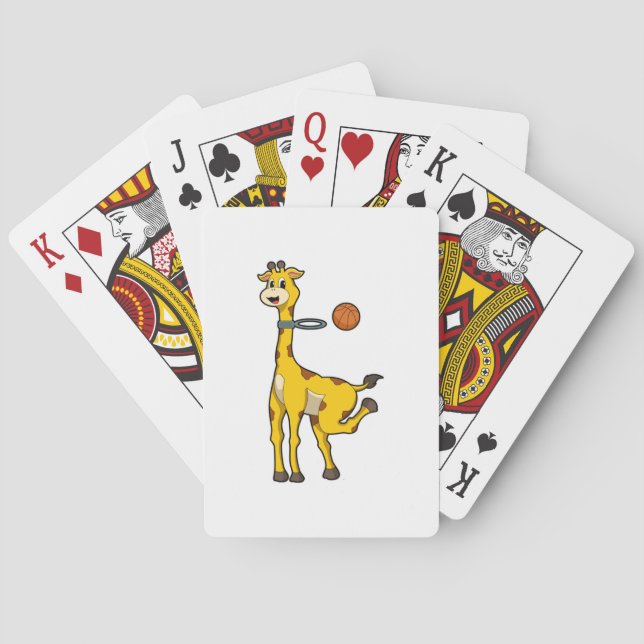 Giraffe at Basketball with Basketball hoop Playing Cards (Back)