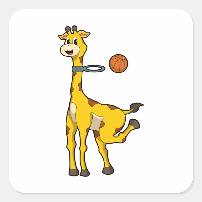 Giraffe at Basketball with Basketball hoop Square Sticker (Front)