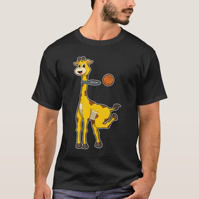 Giraffe at Basketball with Basketball hoop T-Shirt (Front)
