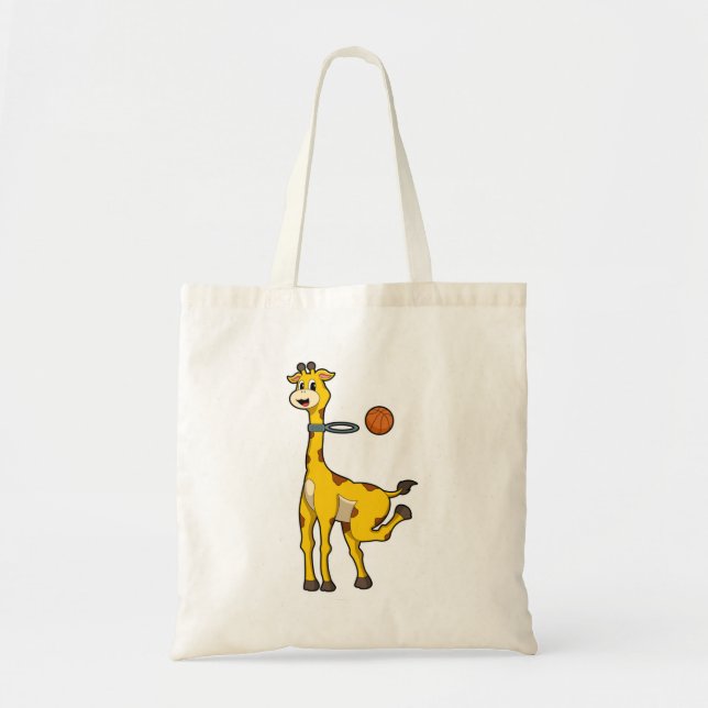 Giraffe at Basketball with Basketball hoop Tote Bag (Front)
