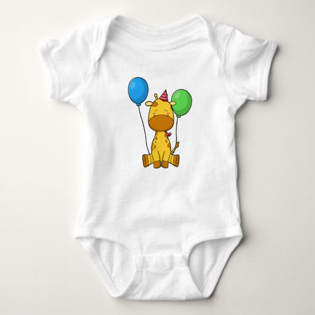 Giraffe at Birthday with Balloons Baby Bodysuit (Front)