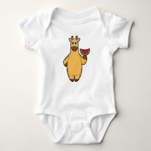 Giraffe at Eating with Watermelon Baby Bodysuit