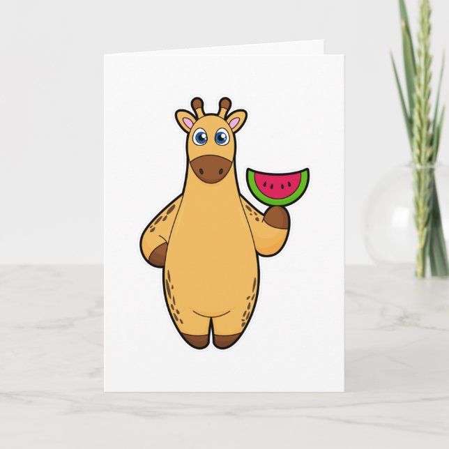 Giraffe at Eating with Watermelon Card (Front)