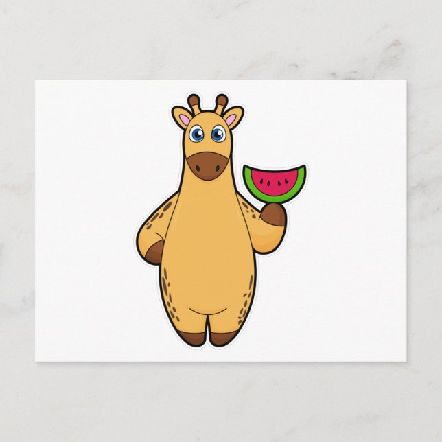 Giraffe at Eating with Watermelon Postcard (Front)