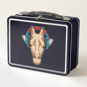 Giraffe at Music with Headphone Metal Lunch Box