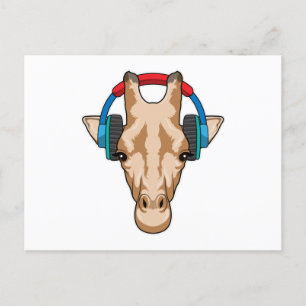 Giraffe at Music with Headphone Postcard