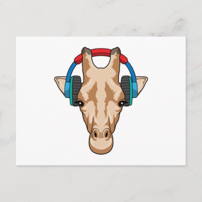 Giraffe at Music with Headphone Postcard (Front)
