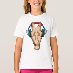 Giraffe at Music with Headphone T-Shirt
