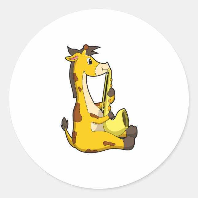 Giraffe at Music with Saxophone.PNG Classic Round Sticker (Front)