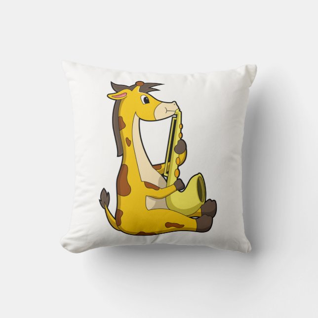 Giraffe at Music with Saxophone.PNG Cushion (Front)