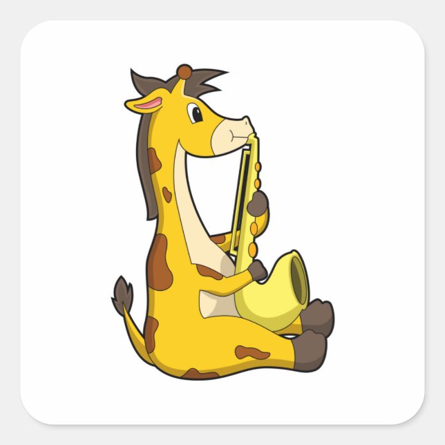 Giraffe at Music with Saxophone.PNG Square Sticker (Front)