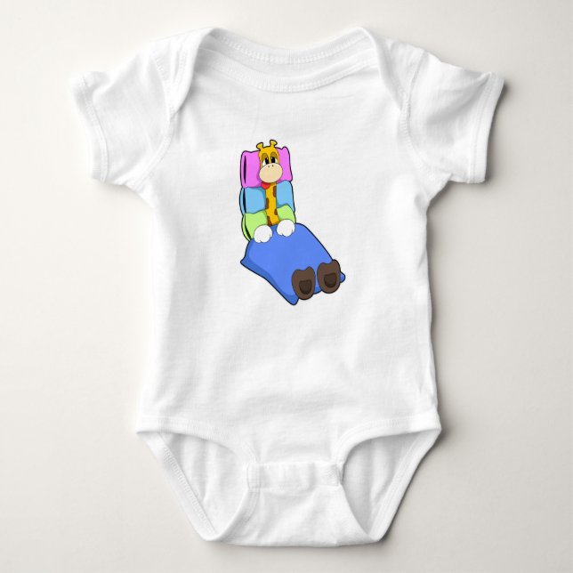 Giraffe at Sleeping with Blanket & Pillow Baby Bodysuit (Front)