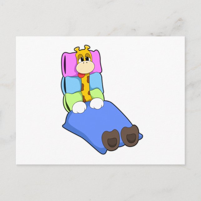 Giraffe at Sleeping with Blanket & Pillow Postcard (Front)