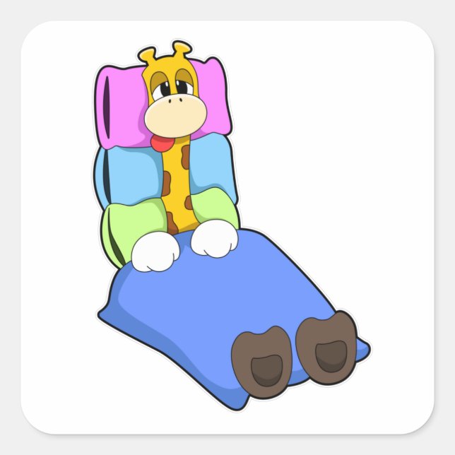 Giraffe at Sleeping with Blanket & Pillow Square Sticker (Front)