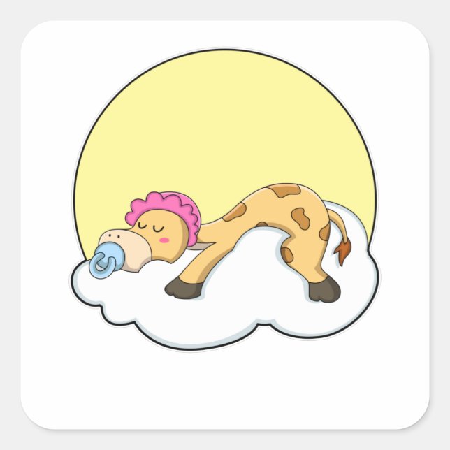 Giraffe at Sleeping with Cloud & Sun Square Sticker (Front)